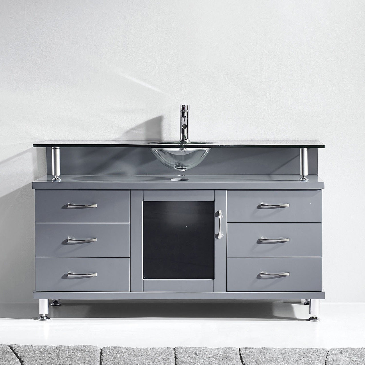 Virtu USA Vincente 55" Single Round Sink Grey Top Vanity in Grey Vanity Virtu USA 