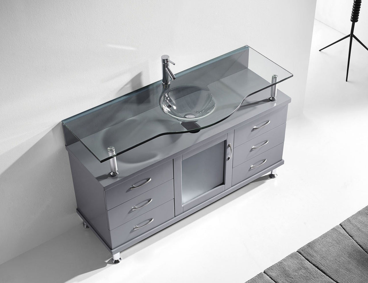 Virtu USA Vincente 55" Single Round Sink Grey Top Vanity in Grey Vanity Virtu USA 