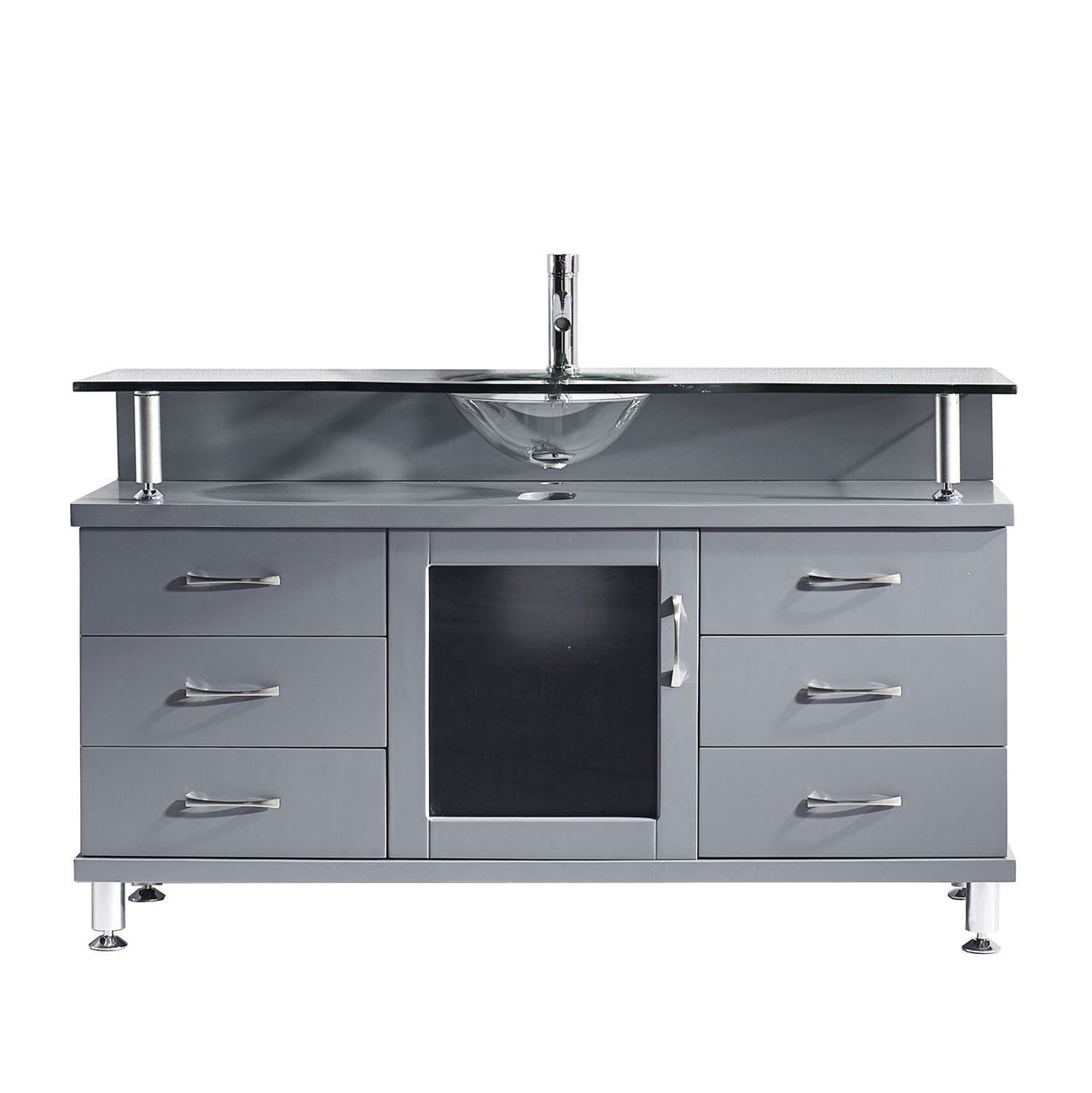 Virtu USA Vincente 55" Single Round Sink Grey Top Vanity in Grey Vanity Virtu USA 