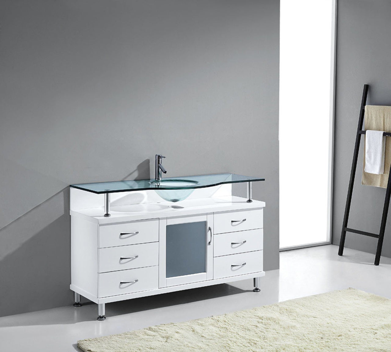 Virtu USA Vincente 55" Single Round Sink White Top Vanity in White Vanity Virtu USA 