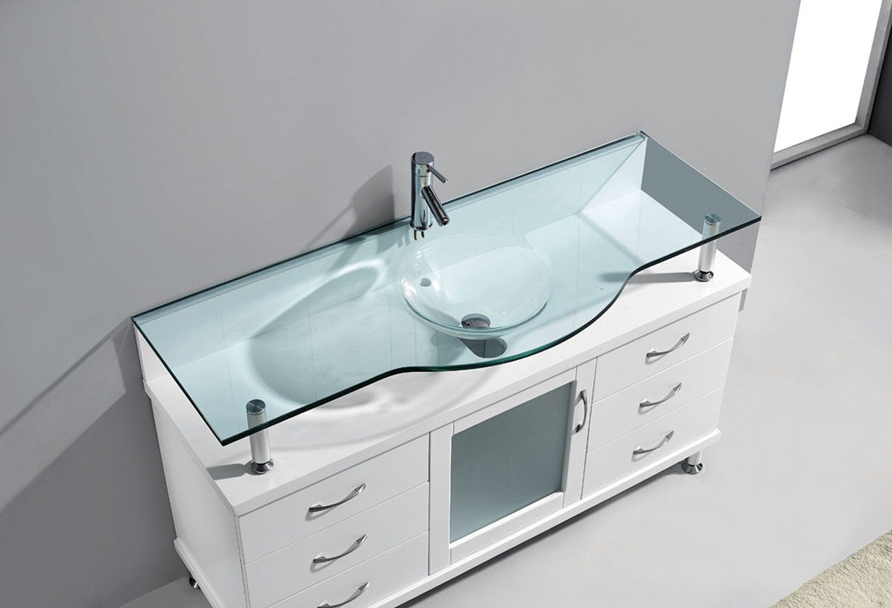 Virtu USA Vincente 55" Single Round Sink White Top Vanity in White Vanity Virtu USA 