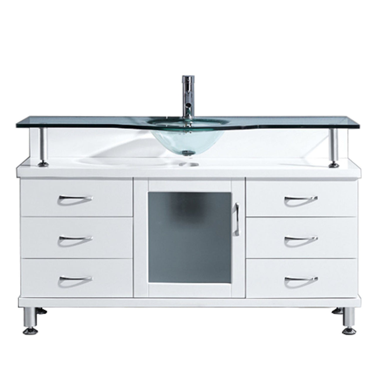 Virtu USA Vincente 55" Single Round Sink White Top Vanity in White Vanity Virtu USA 