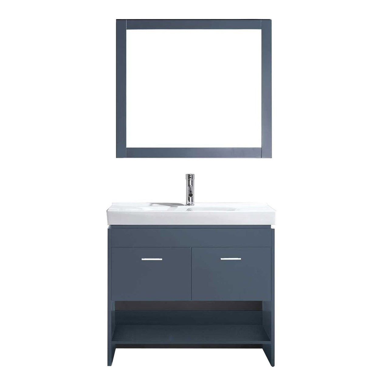 Virtu USA Gloria 36" Single Square Sink Grey Top Vanity in Grey with Polished Chrome Faucet and Mirror Vanity Virtu USA 