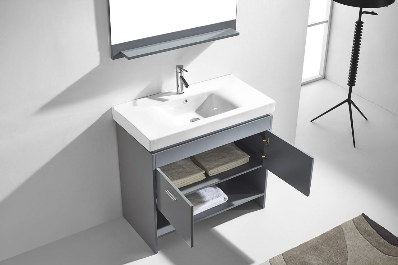 Virtu USA Gloria 36" Single Square Sink Grey Top Vanity in Grey with Brushed Nickel Faucet and Mirror Vanity Virtu USA 