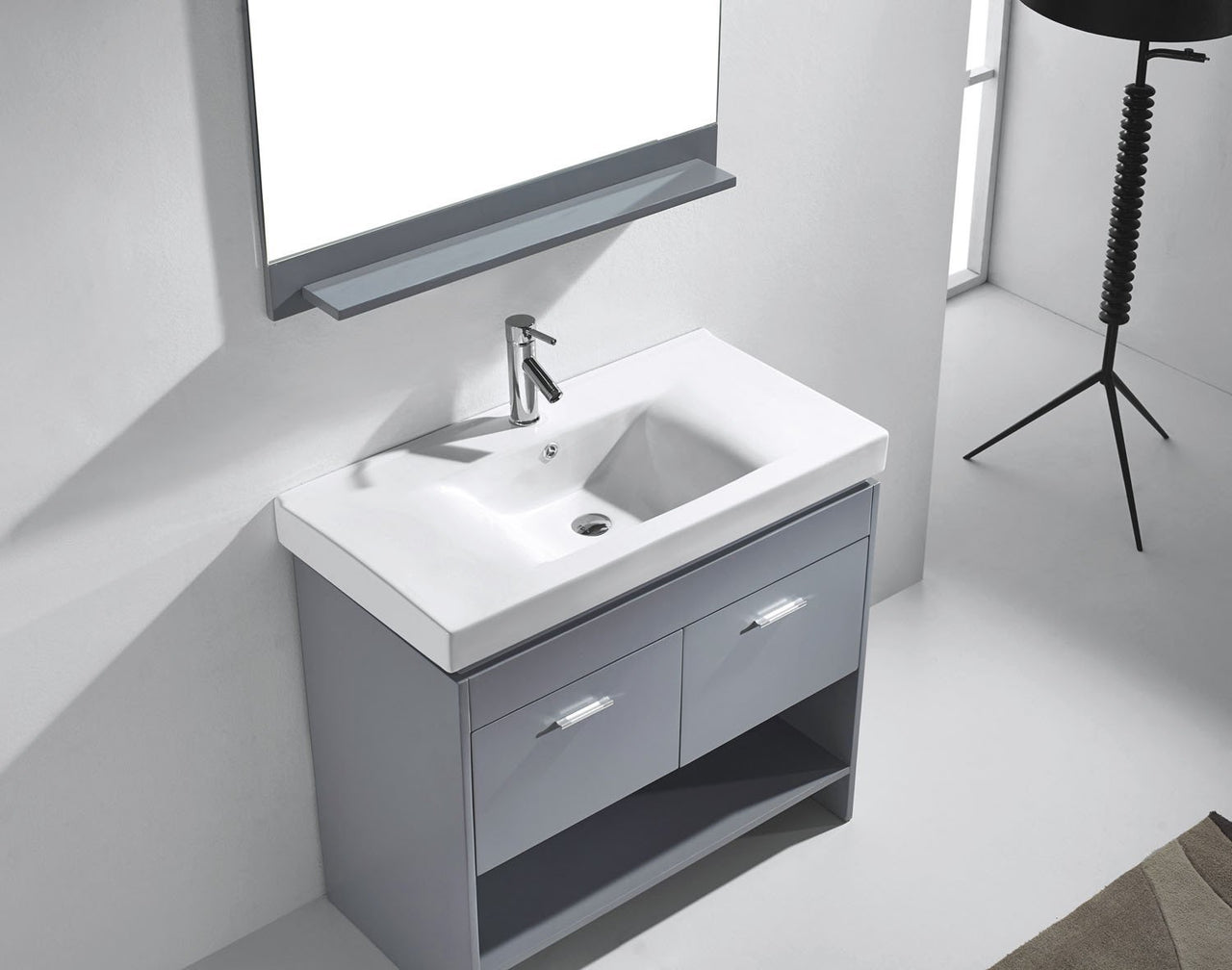 Virtu USA Gloria 36" Single Square Sink Grey Top Vanity in Grey with Brushed Nickel Faucet and Mirror Vanity Virtu USA 