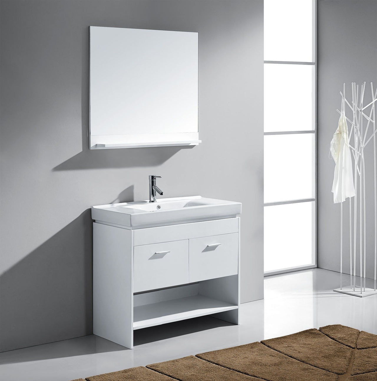 Virtu USA Gloria 36" Single Square Sink White Top Vanity in White with Brushed Nickel Faucet and Mirror Vanity Virtu USA 