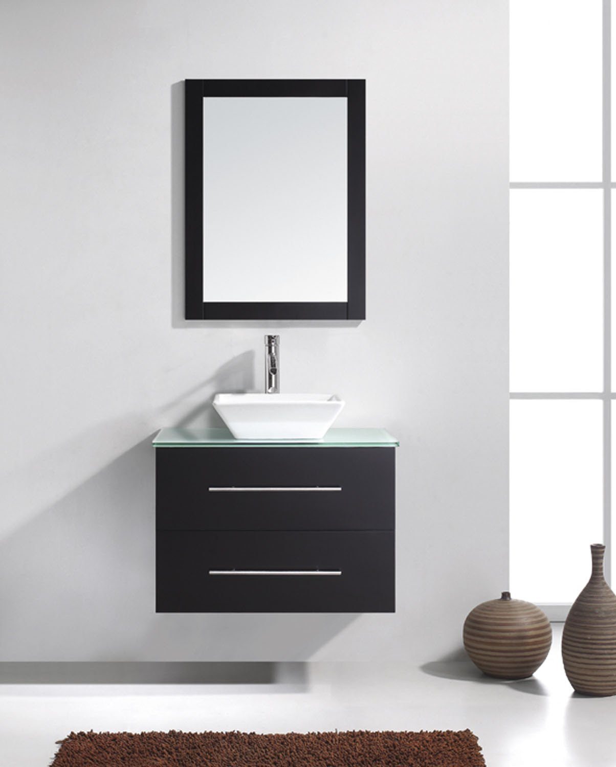 Virtu USA Marsala 29" Single Square Sink Espresso Top Vanity in Espresso with Polished Chrome Faucet and Mirror Vanity Virtu USA 