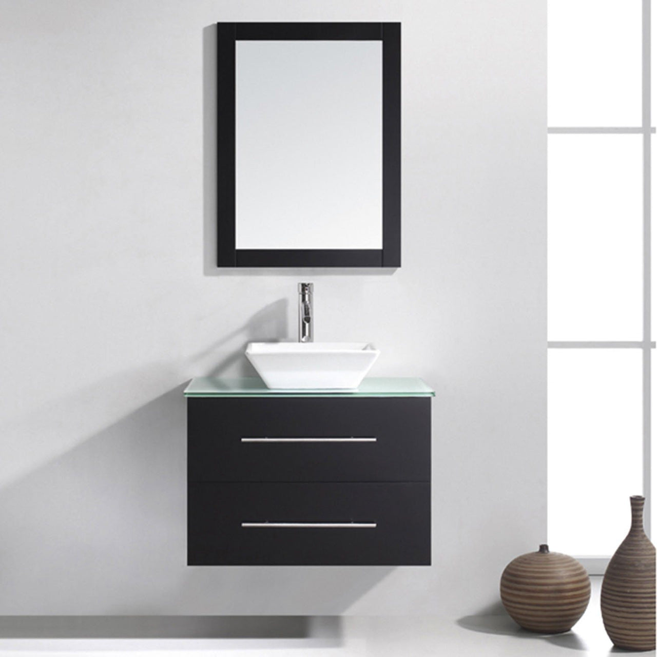 Virtu USA Marsala 29" Single Square Sink Espresso Top Vanity in Espresso with Polished Chrome Faucet and Mirror Vanity Virtu USA 