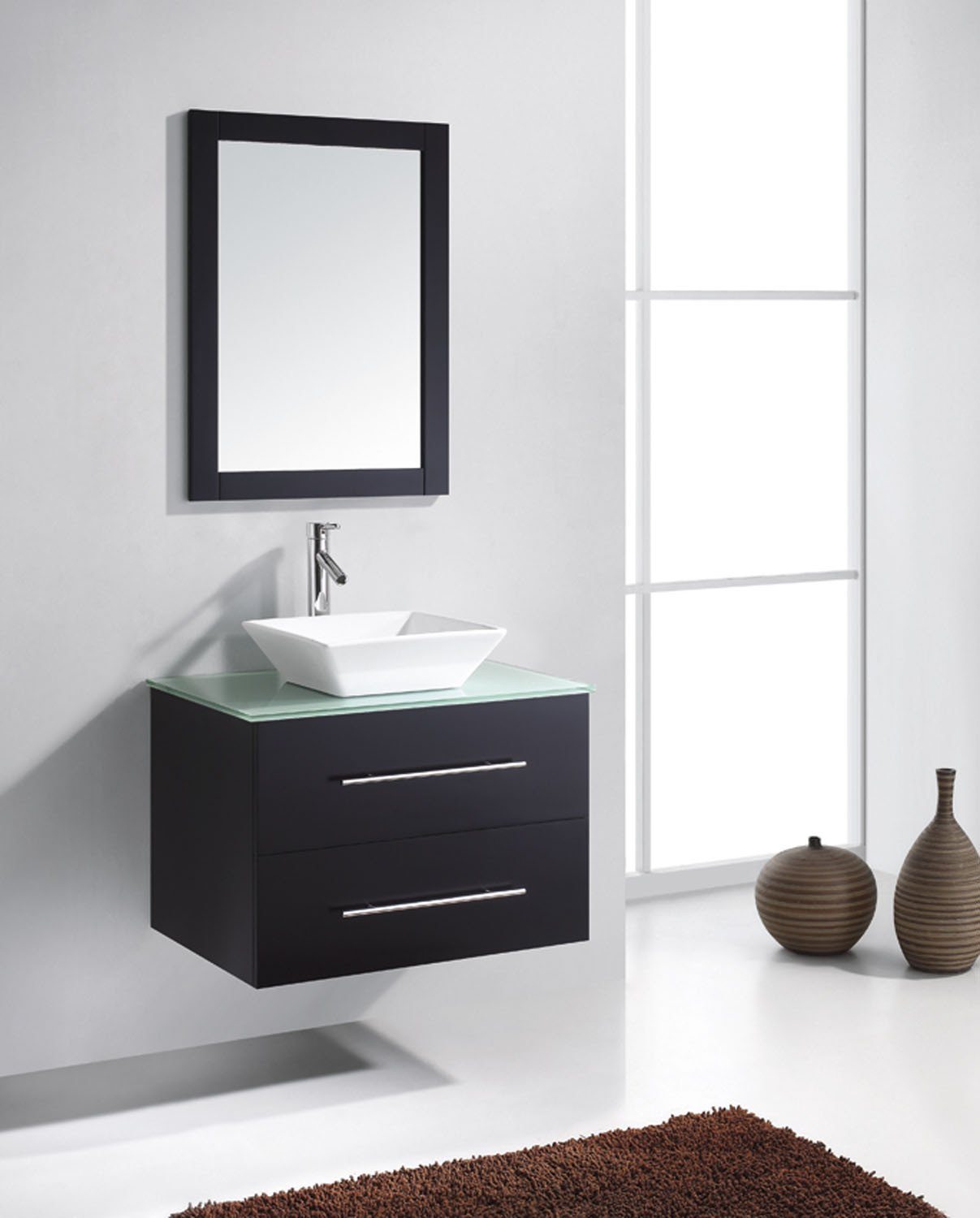 Virtu USA Marsala 29" Single Square Sink Espresso Top Vanity in Espresso with Polished Chrome Faucet and Mirror Vanity Virtu USA 