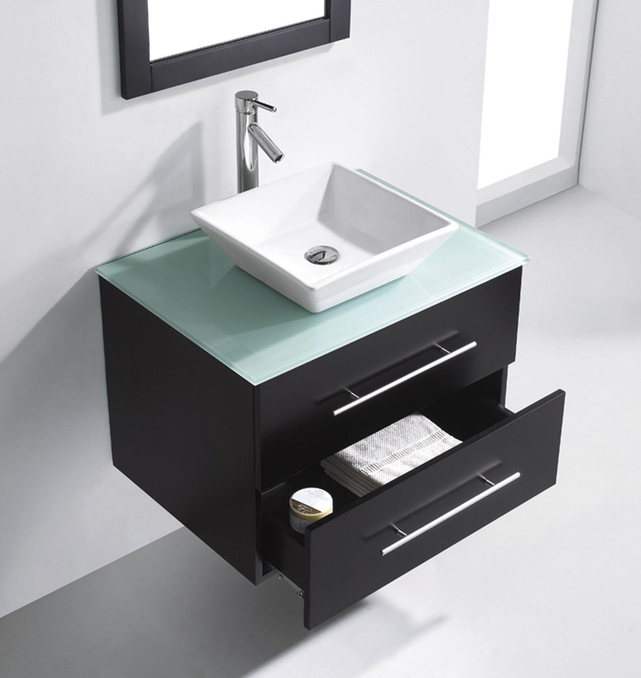 Virtu USA Marsala 29" Single Square Sink Espresso Top Vanity in Espresso with Polished Chrome Faucet and Mirror Vanity Virtu USA 