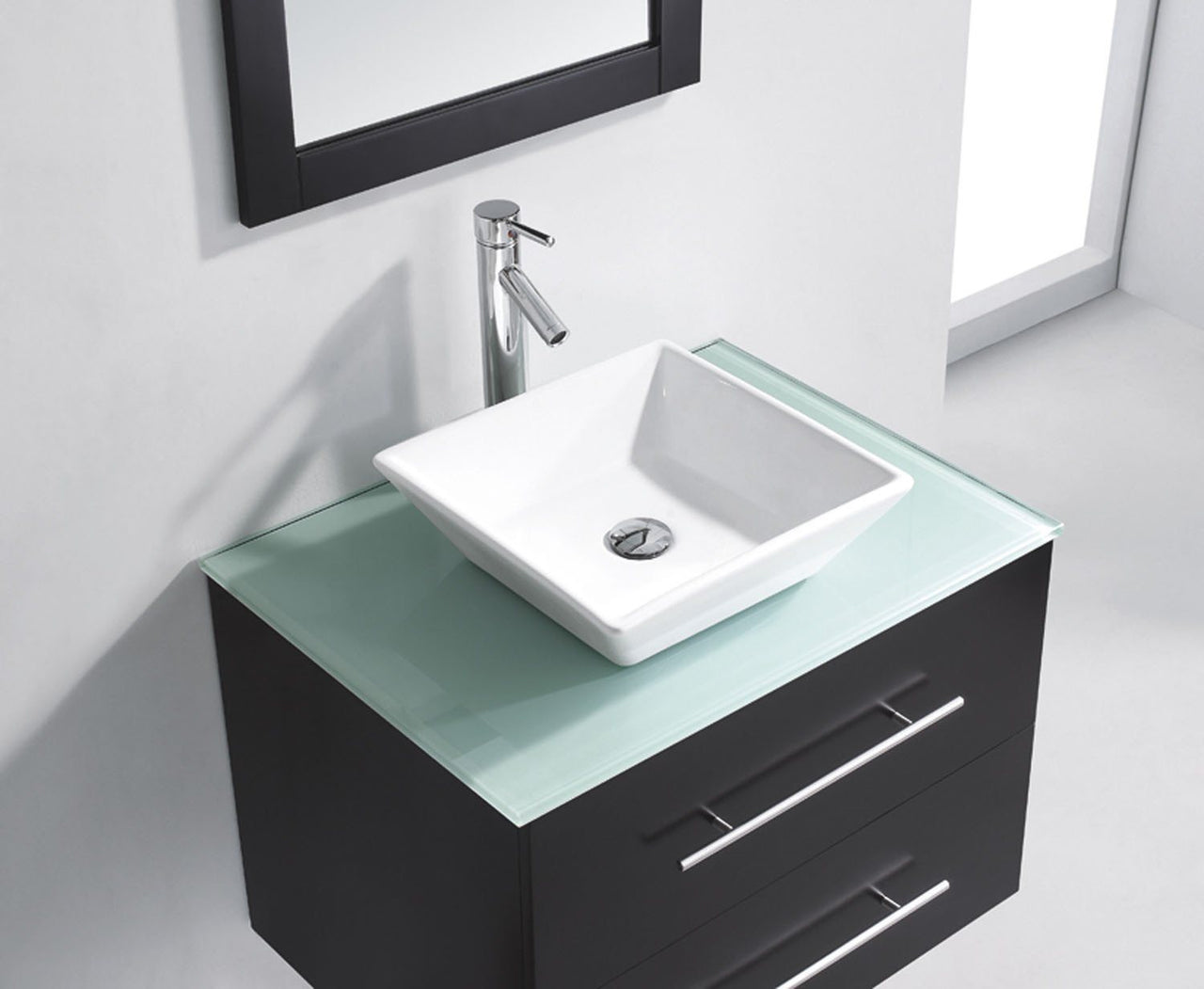 Virtu USA Marsala 29" Single Square Sink Espresso Top Vanity in Espresso with Polished Chrome Faucet and Mirror Vanity Virtu USA 