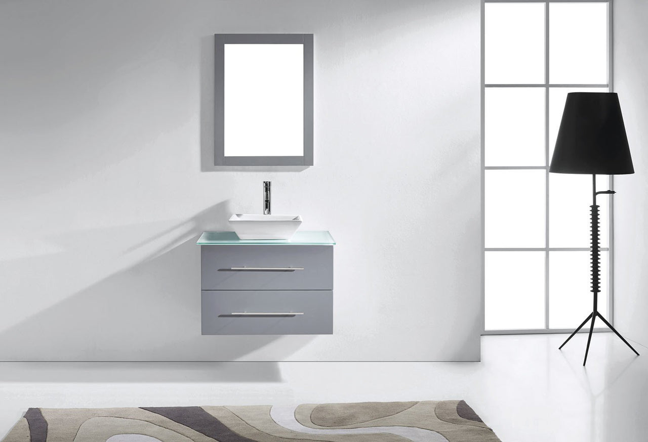 Virtu USA Marsala 29" Single Square Sink Grey Top Vanity in Grey with Brushed Nickel Faucet and Mirror Vanity Virtu USA 