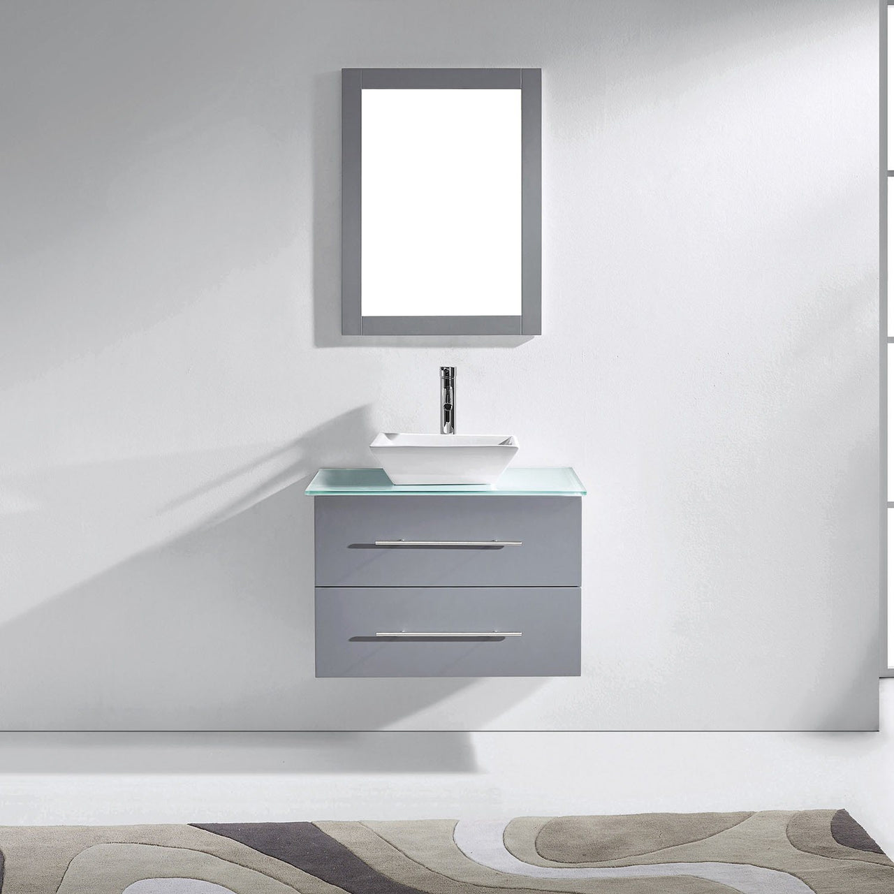 Virtu USA Marsala 29" Single Square Sink Grey Top Vanity in Grey with Polished Chrome Faucet and Mirror Vanity Virtu USA 