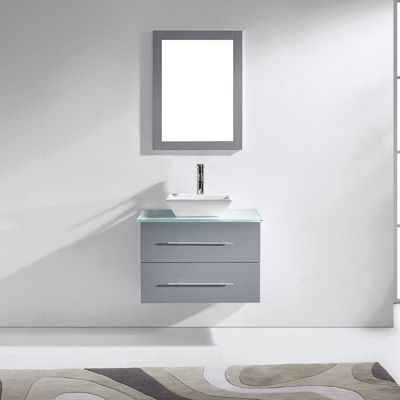 Virtu USA Marsala 29" Single Square Sink Grey Top Vanity in Grey with Brushed Nickel Faucet and Mirror Vanity Virtu USA 