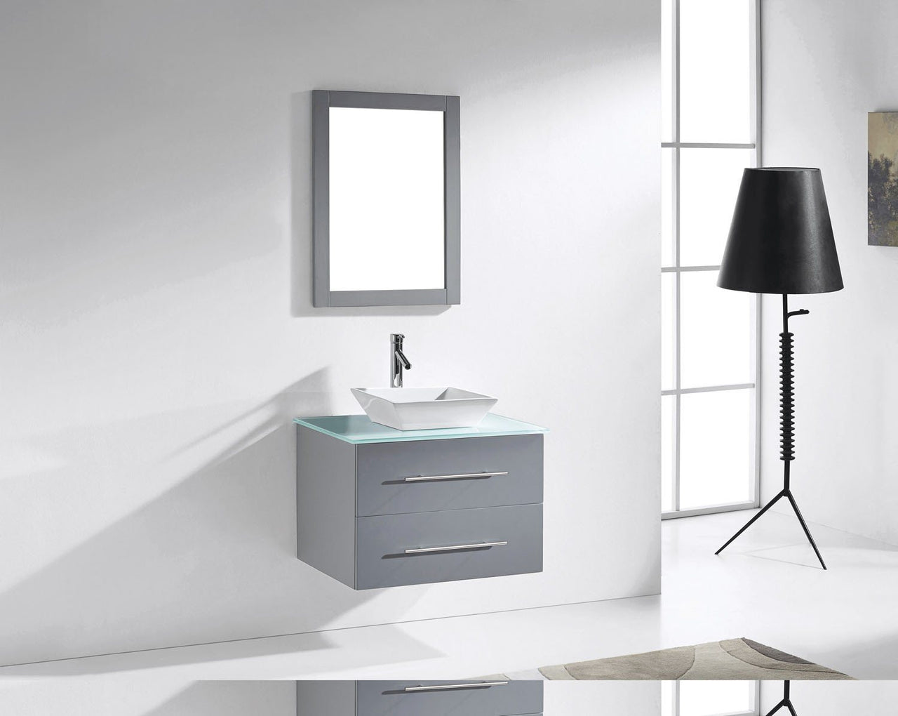 Virtu USA Marsala 29" Single Square Sink Grey Top Vanity in Grey with Brushed Nickel Faucet and Mirror Vanity Virtu USA 