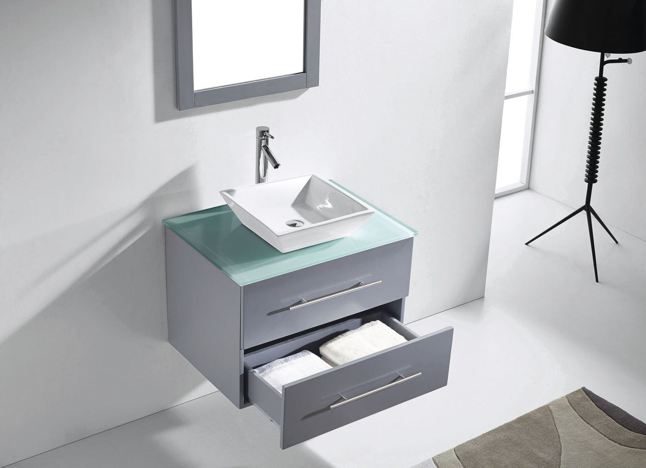 Virtu USA Marsala 29" Single Square Sink Grey Top Vanity in Grey with Polished Chrome Faucet and Mirror Vanity Virtu USA 