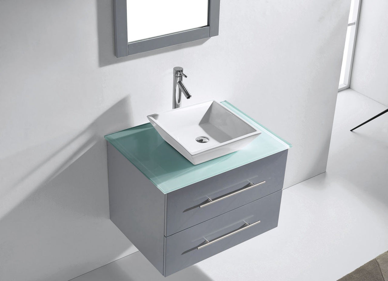 Virtu USA Marsala 29" Single Square Sink Grey Top Vanity in Grey with Brushed Nickel Faucet and Mirror Vanity Virtu USA 