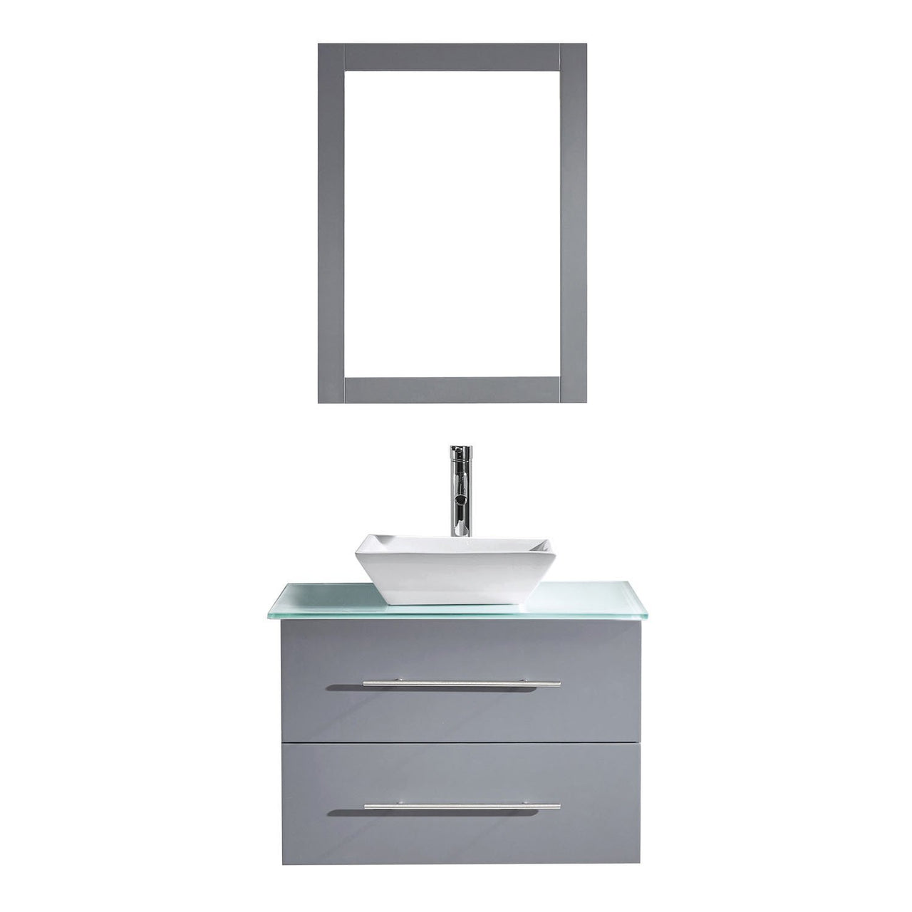 Virtu USA Marsala 29" Single Square Sink Grey Top Vanity in Grey with Brushed Nickel Faucet and Mirror Vanity Virtu USA 