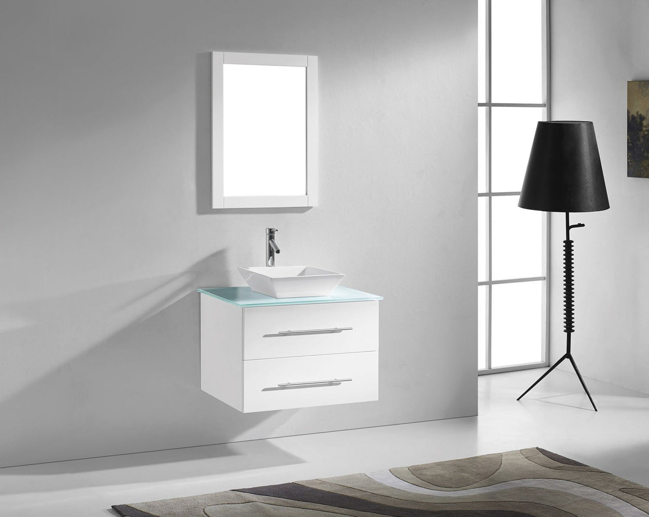 Virtu USA Marsala 29" Single Square Sink White Top Vanity with Polished Chrome Faucet and Mirror Vanity Virtu USA 