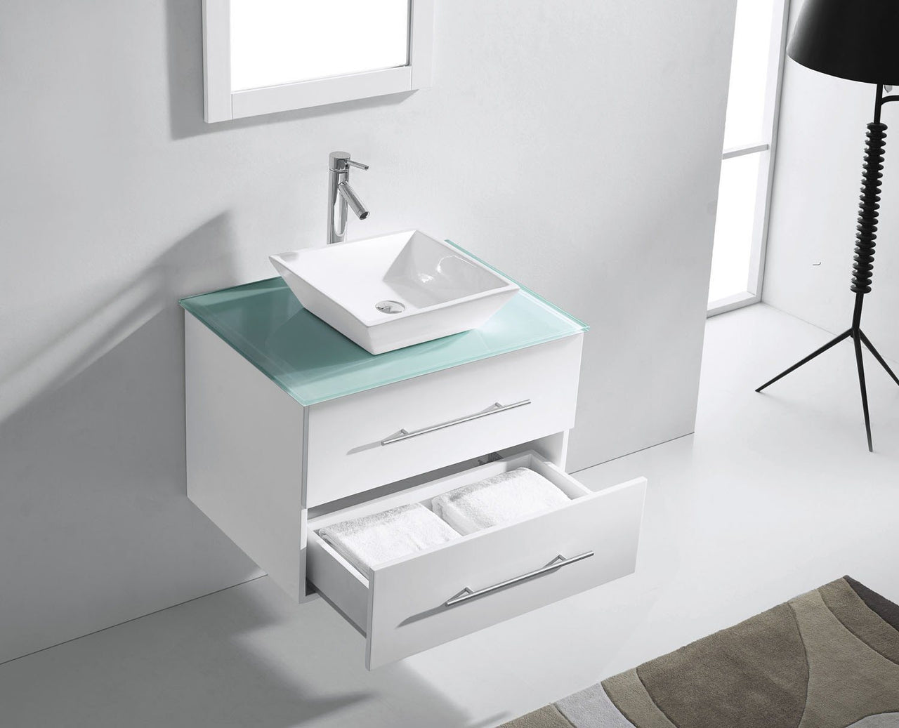 Virtu USA Marsala 29" Single Square Sink White Top Vanity in White with Brushed Nickel Faucet and Mirror Vanity Virtu USA 