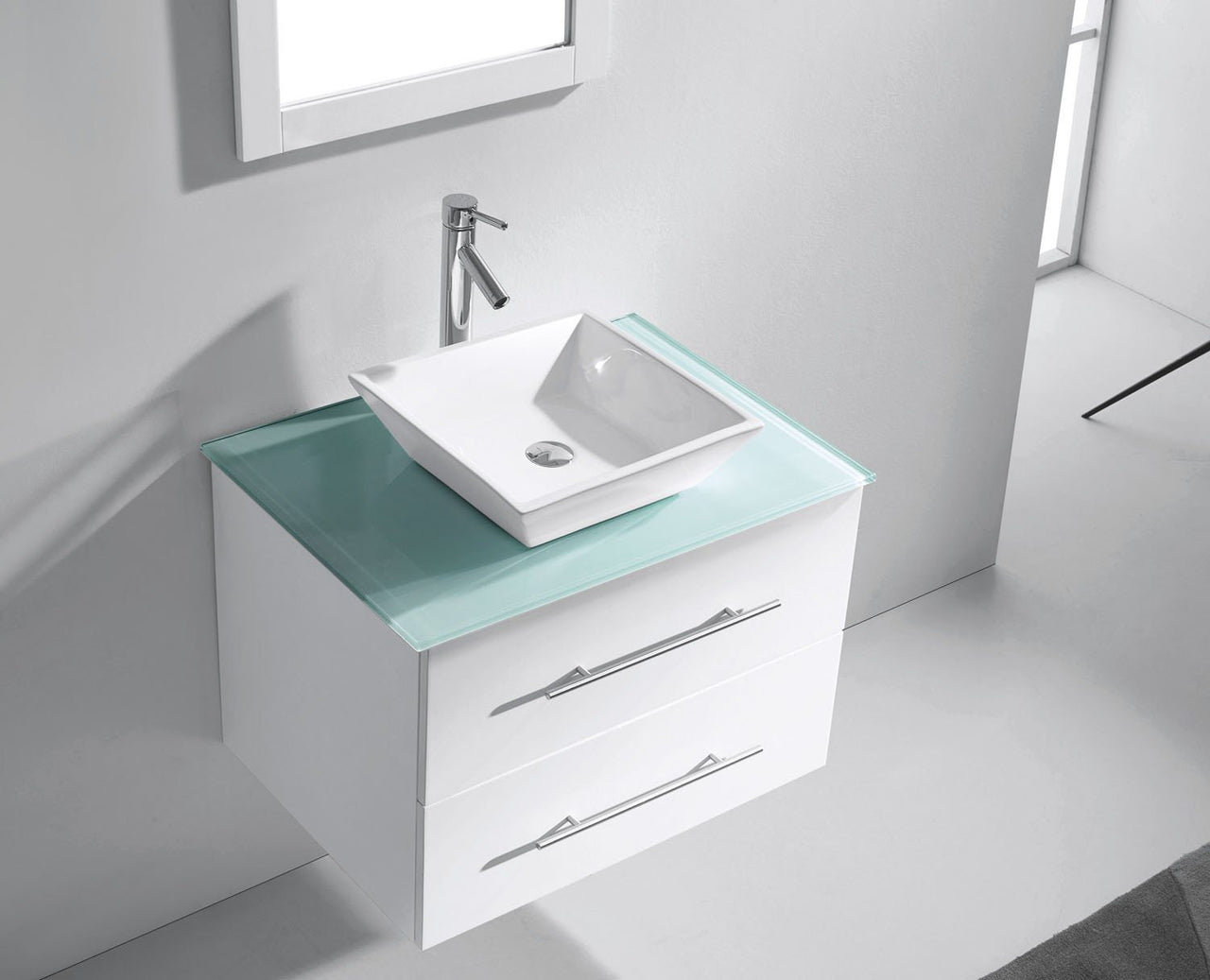 Virtu USA Marsala 29" Single Square Sink White Top Vanity in White with Brushed Nickel Faucet and Mirror Vanity Virtu USA 