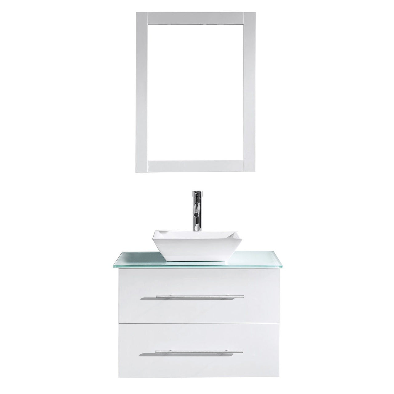 Virtu USA Marsala 29" Single Square Sink White Top Vanity in White with Brushed Nickel Faucet and Mirror Vanity Virtu USA 