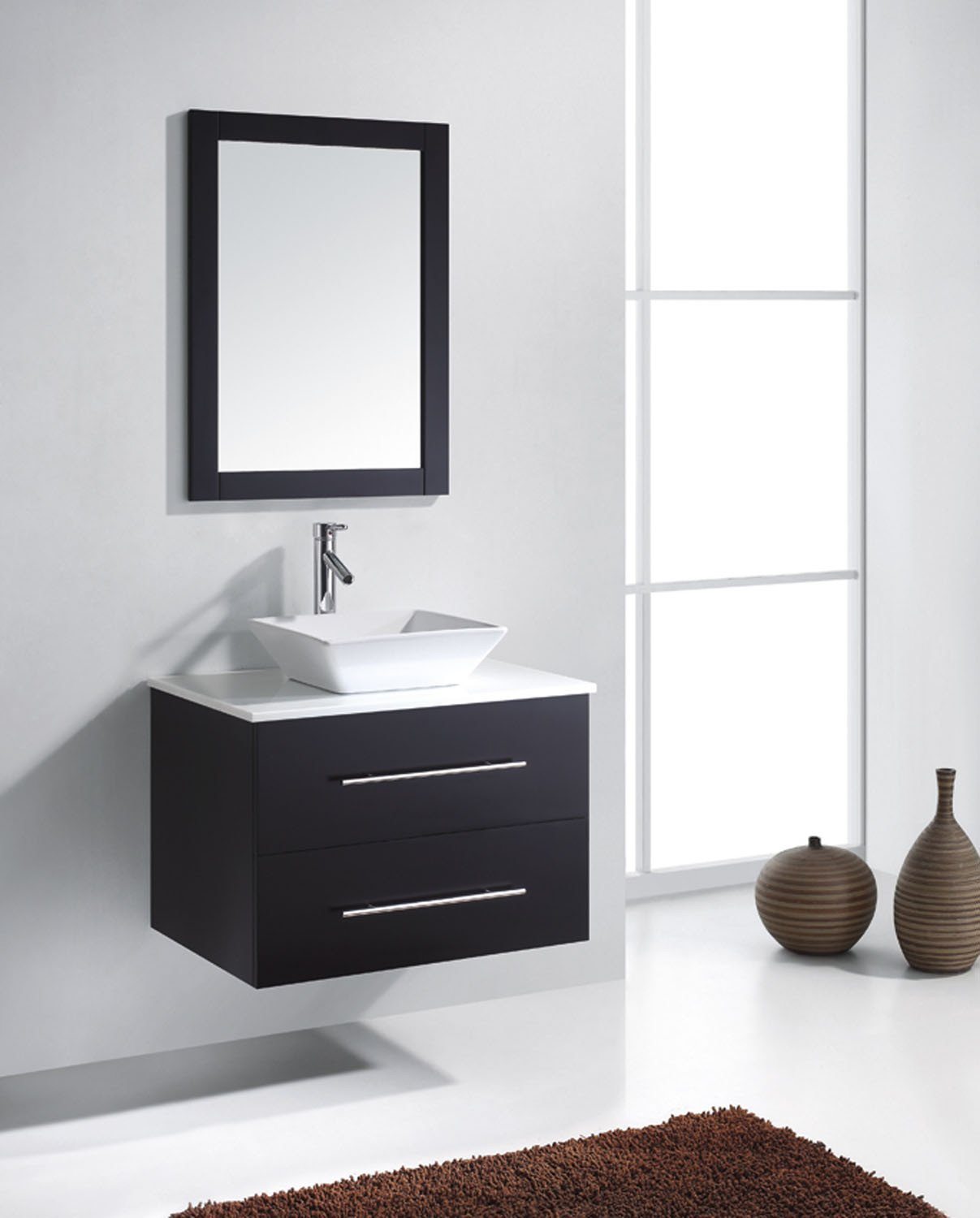 Virtu USA Marsala 29" Single Square Sink Espresso Top Vanity in Espresso with Brushed Nickel Faucet and Mirror Vanity Virtu USA 