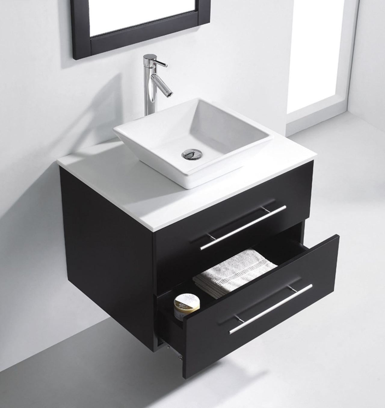 Virtu USA Marsala 29" Single Square Sink Espresso Top Vanity with Polished Chrome Faucet and Mirror Vanity Virtu USA 