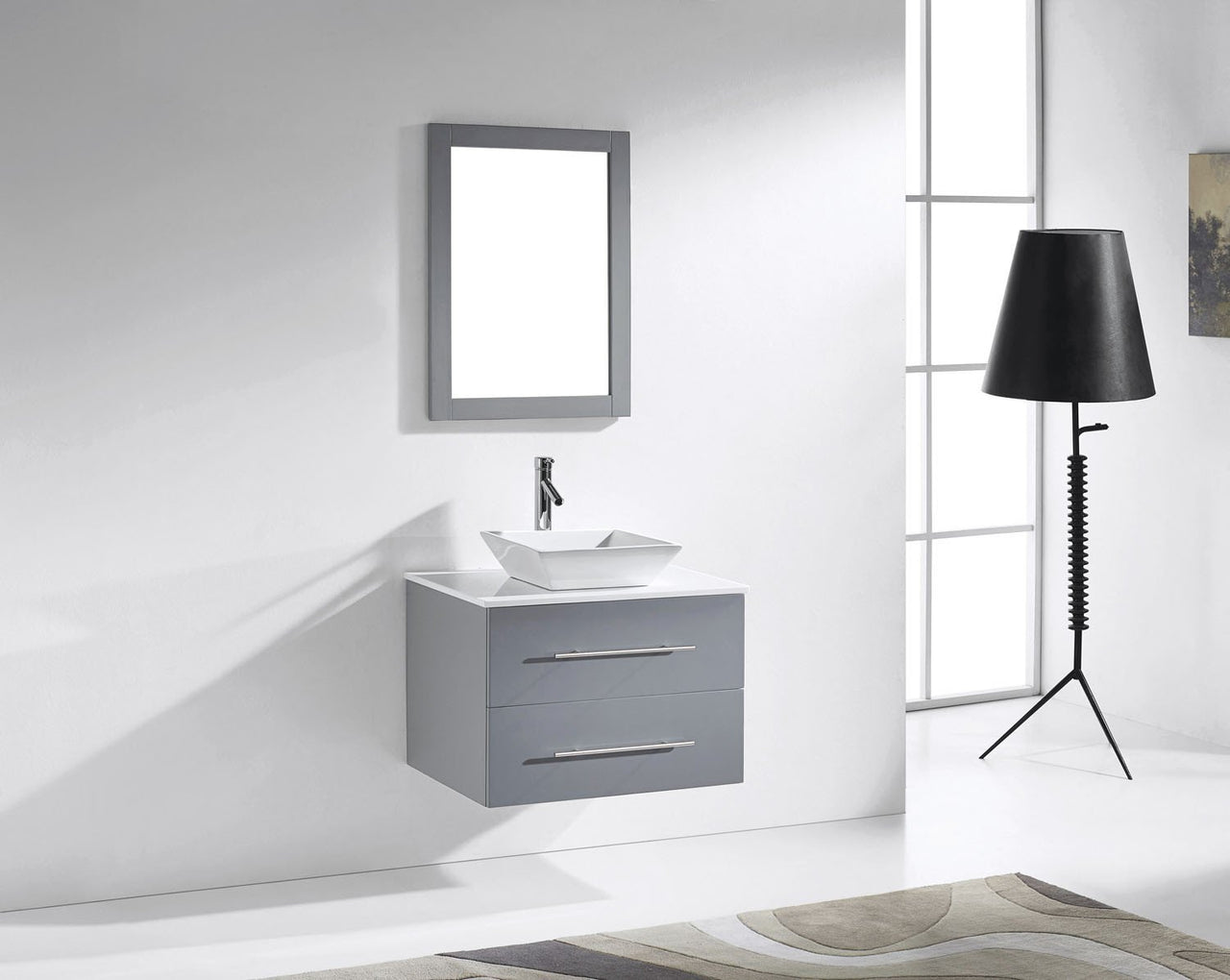 Virtu USA Marsala 29" Single Square Sink Grey Top Vanity with Polished Chrome Faucet and Mirror Vanity Virtu USA 