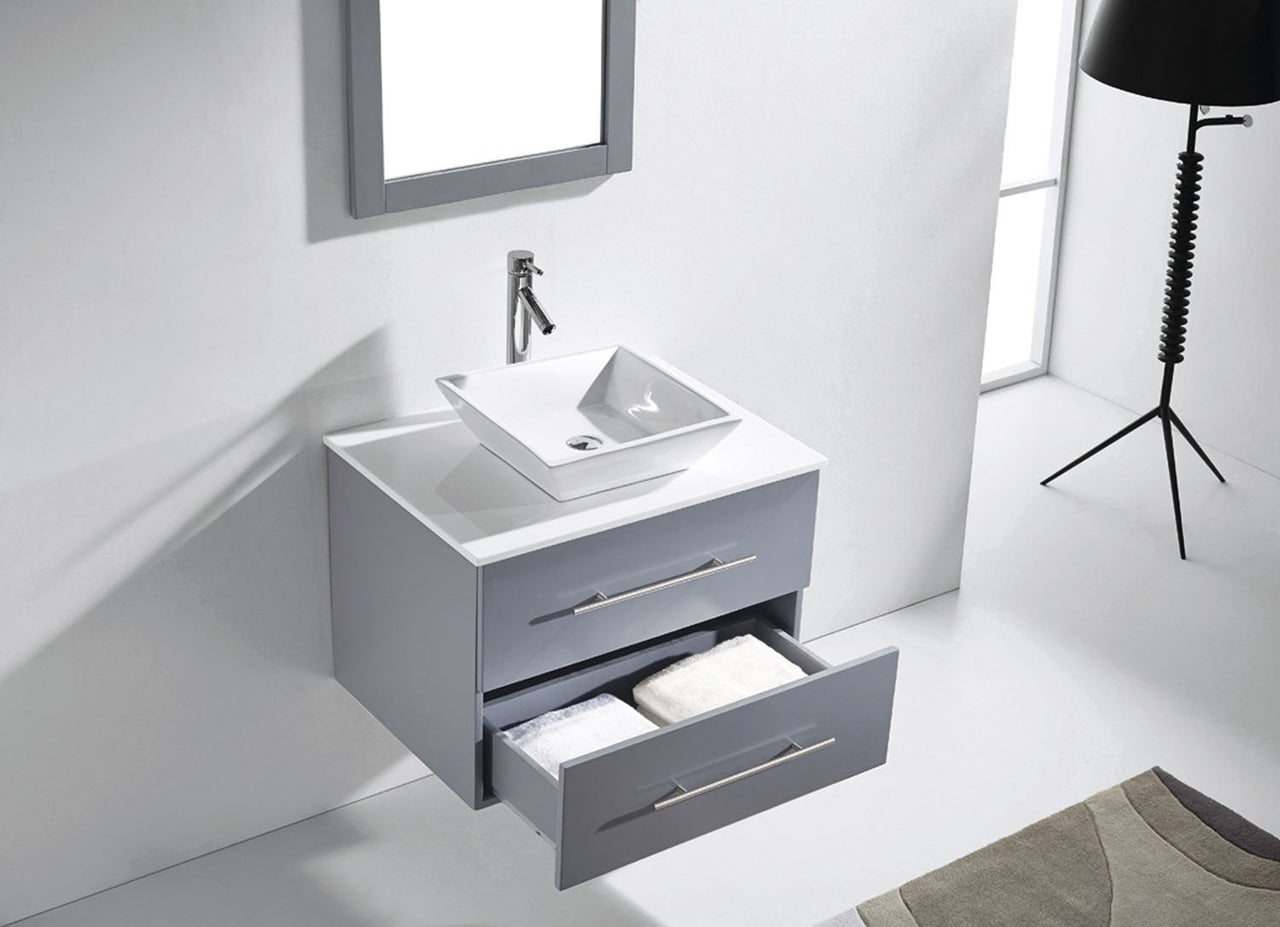 Virtu USA Marsala 29" Single Square Sink Grey Top Vanity with Polished Chrome Faucet and Mirror Vanity Virtu USA 