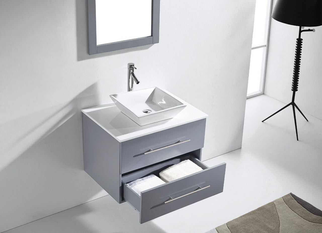 Virtu USA Marsala 29" Single Square Sink Grey Top Vanity in Grey with Brushed Nickel Faucet and Mirror Vanity Virtu USA 