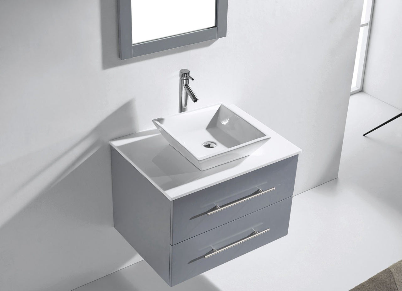 Virtu USA Marsala 29" Single Square Sink Grey Top Vanity in Grey with Brushed Nickel Faucet and Mirror Vanity Virtu USA 
