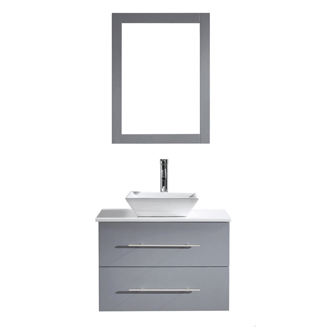 Virtu USA Marsala 29" Single Square Sink Grey Top Vanity with Polished Chrome Faucet and Mirror Vanity Virtu USA 