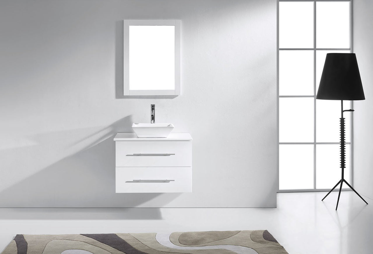 Virtu USA Marsala 29" Single Square Sink White Top Vanity in White with Brushed Nickel Faucet and Mirror Vanity Virtu USA 
