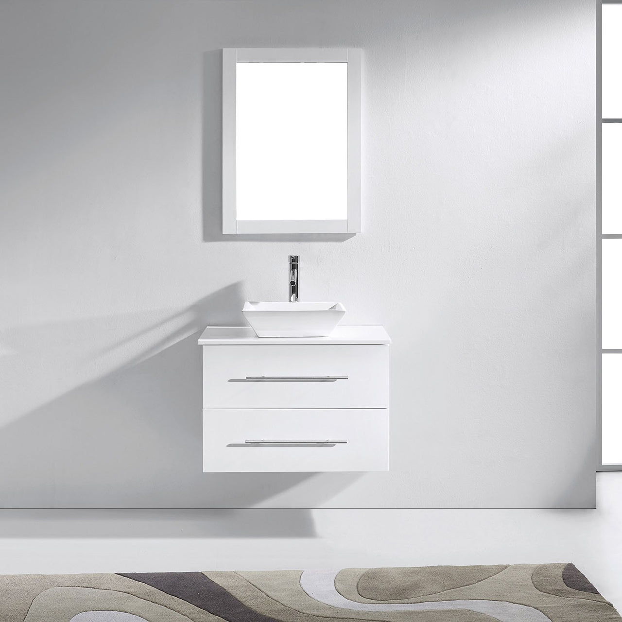 Virtu USA Marsala 29" Single Square Sink White Top Vanity in White with Brushed Nickel Faucet and Mirror Vanity Virtu USA 