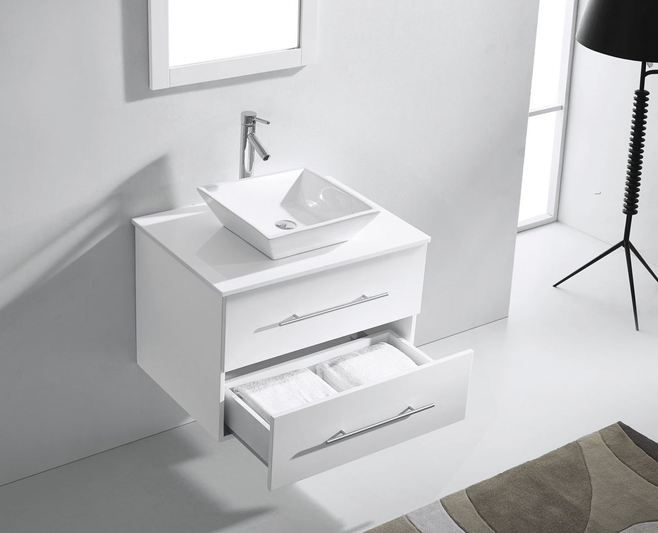 Virtu USA Marsala 29" Single Square Sink White Top Vanity in White with Brushed Nickel Faucet and Mirror Vanity Virtu USA 