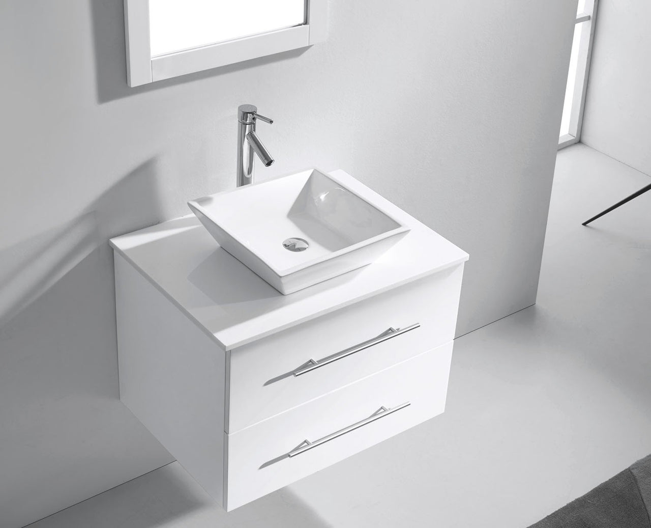 Virtu USA Marsala 29" Single Square Sink White Top Vanity in White with Brushed Nickel Faucet and Mirror Vanity Virtu USA 