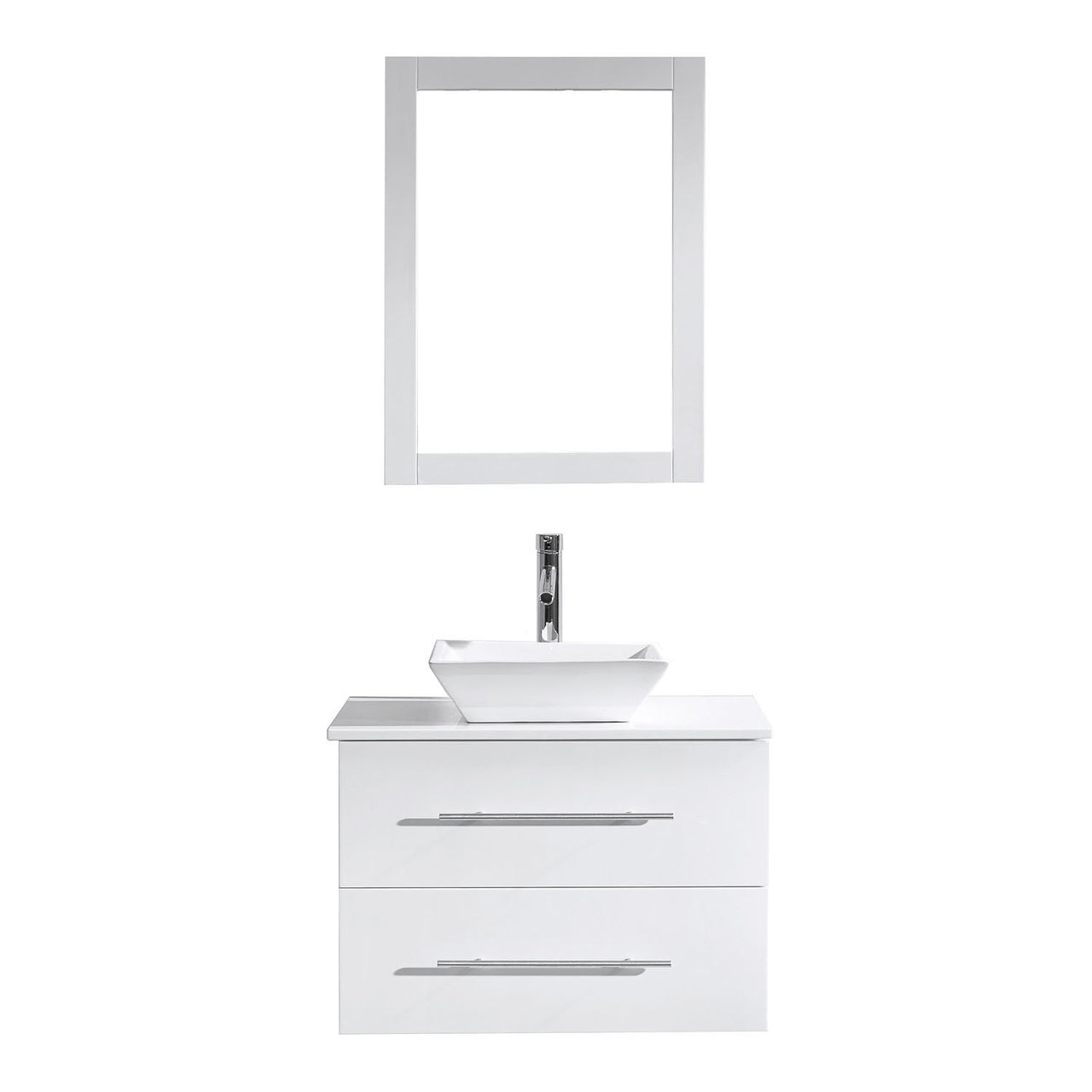 Virtu USA Marsala 29" Single Square Sink White Top Vanity in White with Brushed Nickel Faucet and Mirror Vanity Virtu USA 