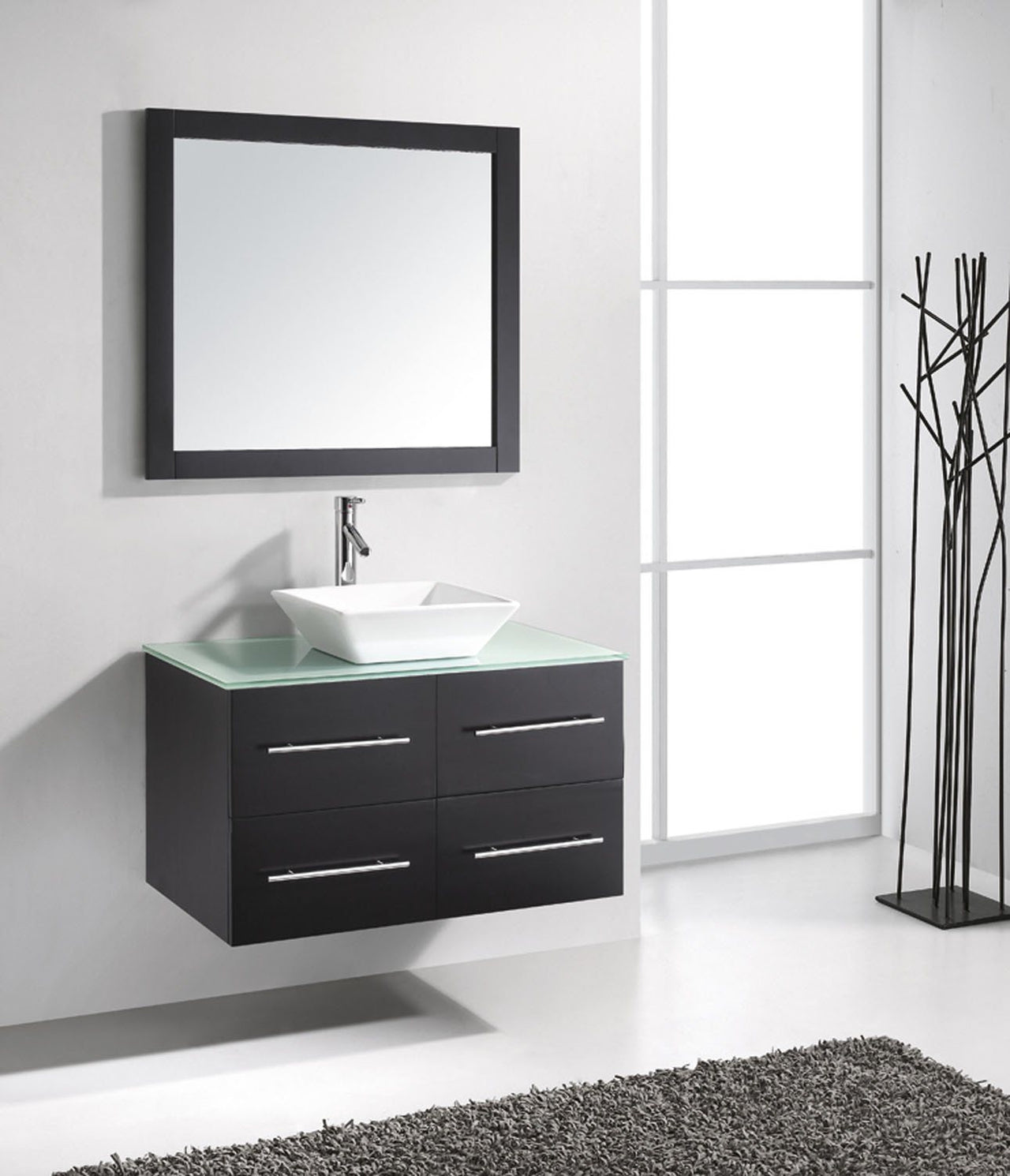 Virtu USA Marsala 35" Single Square Sink Espresso Top Vanity in Espresso with Brushed Nickel Faucet and Mirror Vanity Virtu USA 