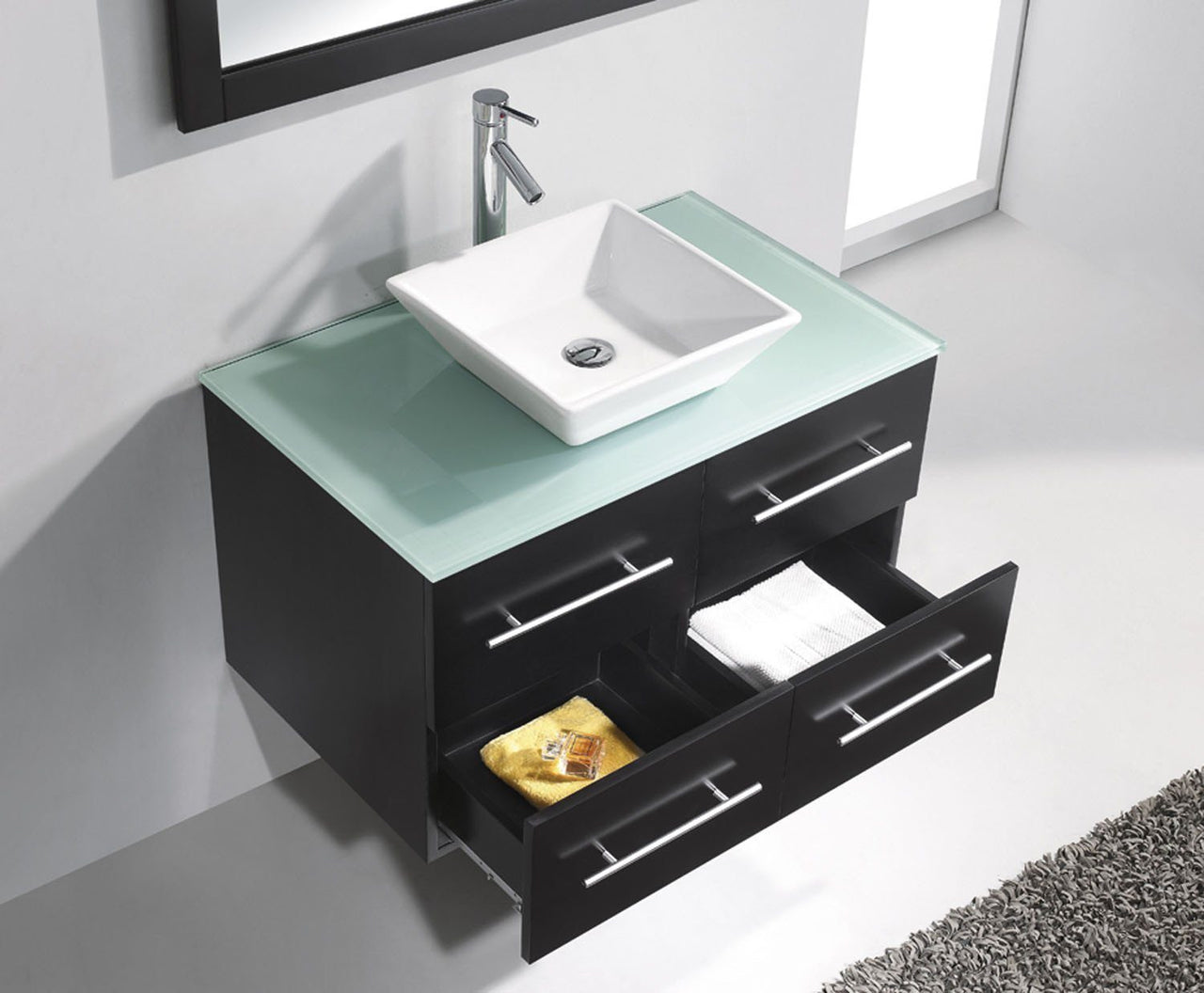 Virtu USA Marsala 35" Single Square Sink Espresso Top Vanity in Espresso with Brushed Nickel Faucet and Mirror Vanity Virtu USA 