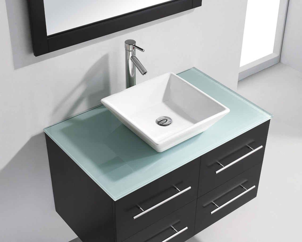 Virtu USA Marsala 35" Single Square Sink Espresso Top Vanity in Espresso with Brushed Nickel Faucet and Mirror Vanity Virtu USA 