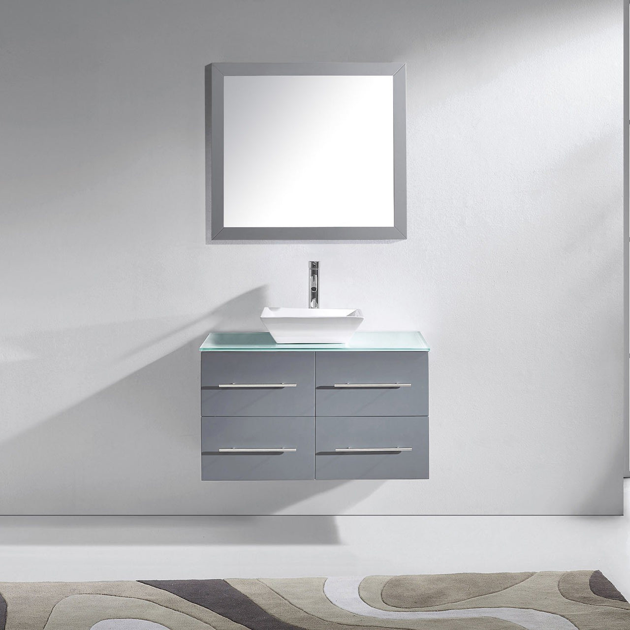 Virtu USA Marsala 35" Single Square Sink Grey Top Vanity with Polished Chrome Faucet and Mirror Vanity Virtu USA 