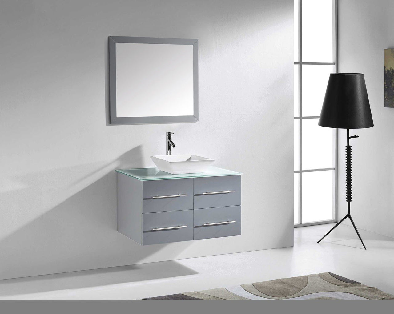 Virtu USA Marsala 35" Single Square Sink Grey Top Vanity with Polished Chrome Faucet and Mirror Vanity Virtu USA 