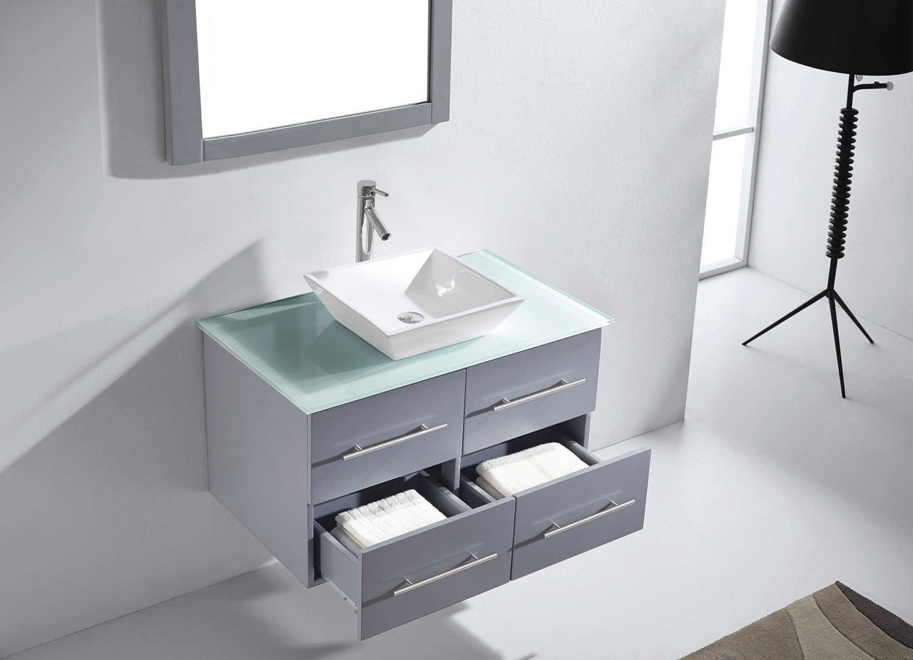 Virtu USA Marsala 35" Single Square Sink Grey Top Vanity with Polished Chrome Faucet and Mirror Vanity Virtu USA 