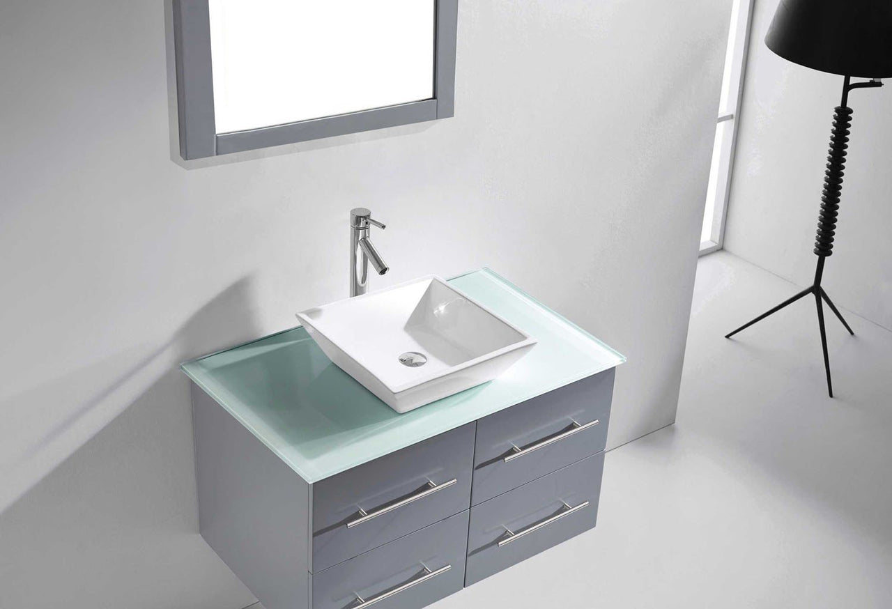 Virtu USA Marsala 35" Single Square Sink Grey Top Vanity with Polished Chrome Faucet and Mirror Vanity Virtu USA 