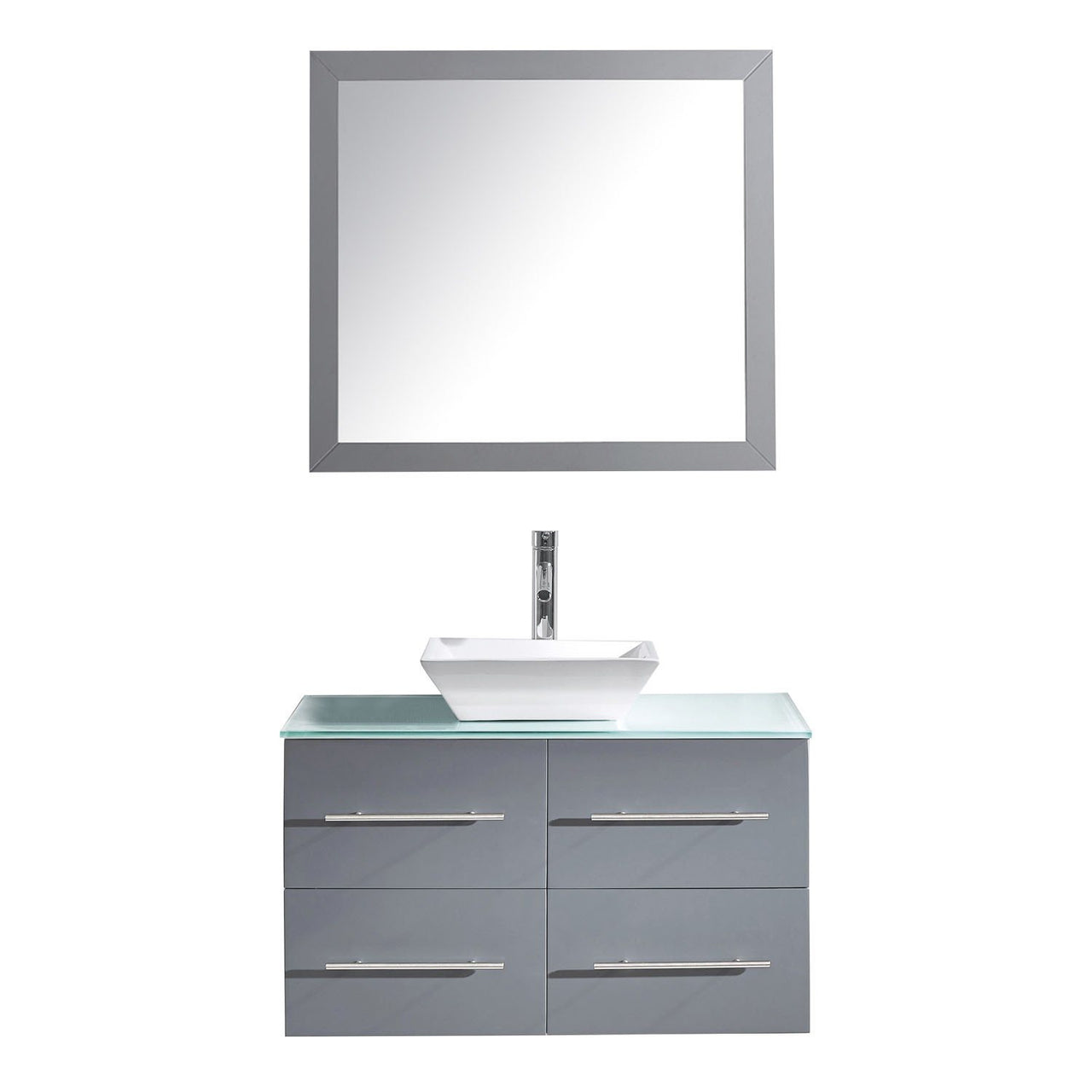 Virtu USA Marsala 35" Single Square Sink Grey Top Vanity with Polished Chrome Faucet and Mirror Vanity Virtu USA 