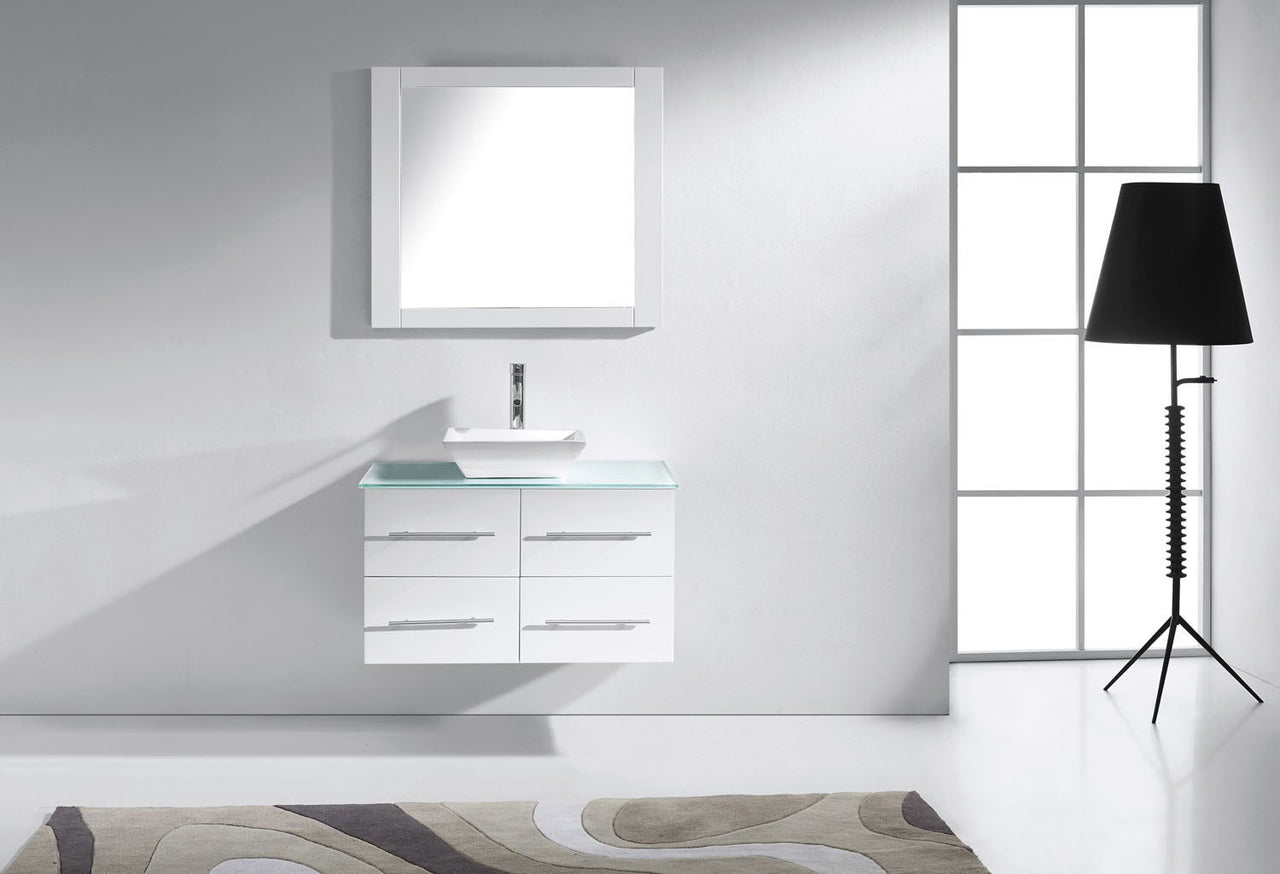 Virtu USA Marsala 35" Single Square Sink White Top Vanity in White with Polished Chrome Faucet and Mirror Vanity Virtu USA 