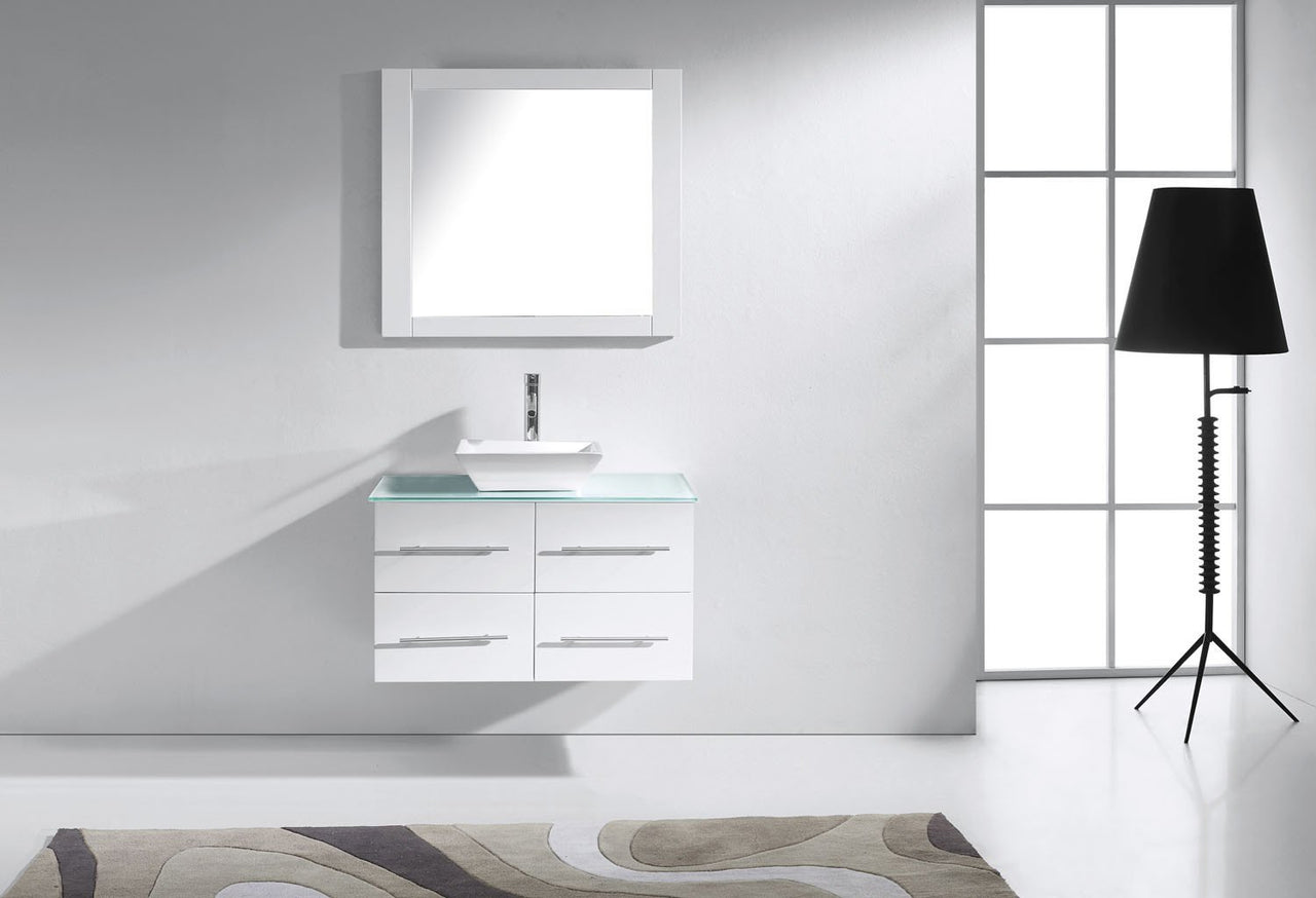 Virtu USA Marsala 35" Single Square Sink White Top Vanity in White with Brushed Nickel Faucet and Mirror Vanity Virtu USA 