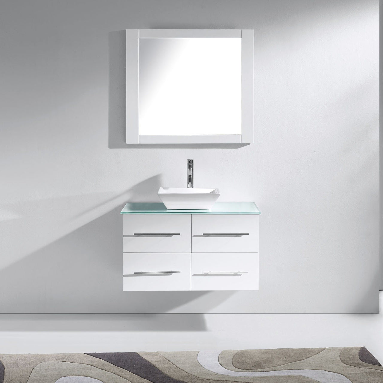 Virtu USA Marsala 35" Single Square Sink White Top Vanity in White with Polished Chrome Faucet and Mirror Vanity Virtu USA 