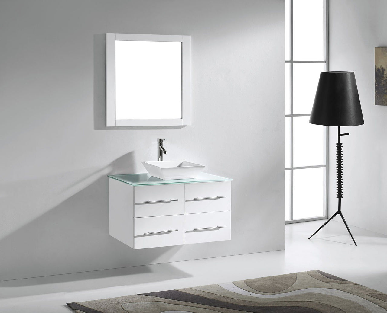 Virtu USA Marsala 35" Single Square Sink White Top Vanity in White with Brushed Nickel Faucet and Mirror Vanity Virtu USA 